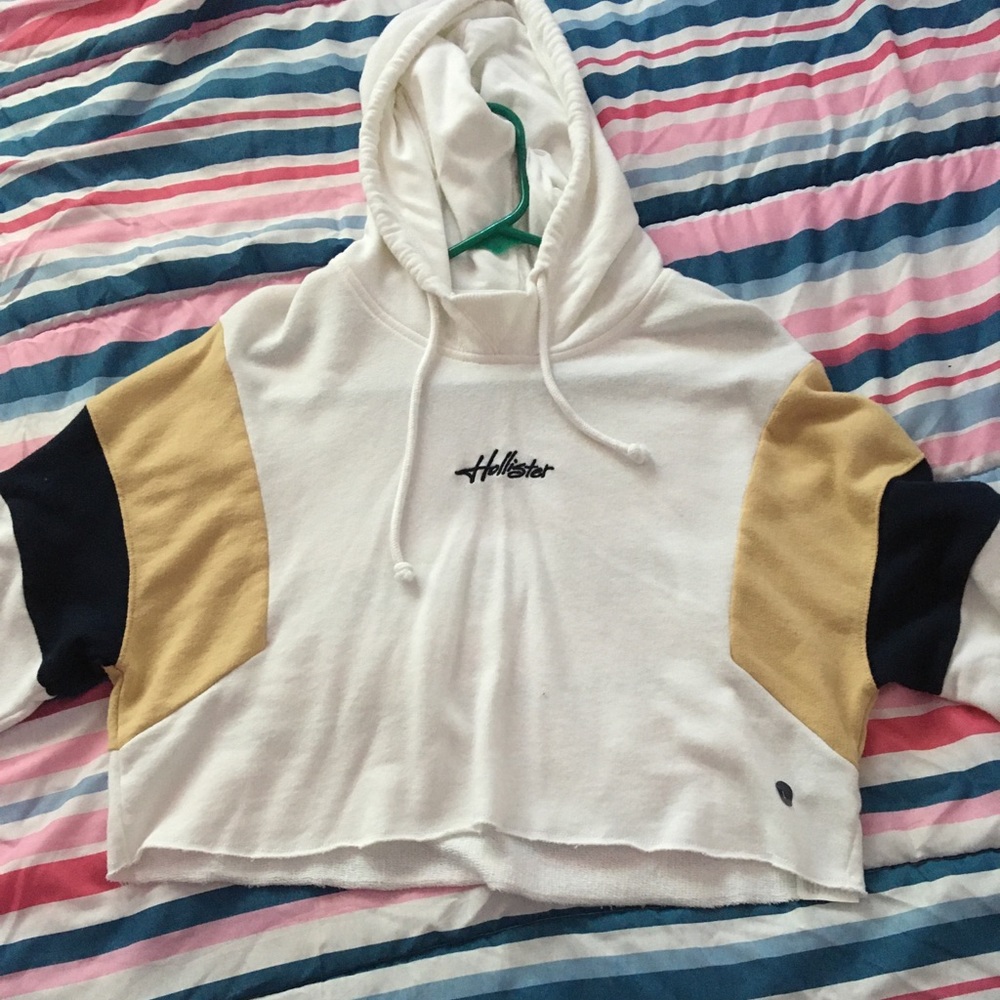White Cropped Hollister Hoodie